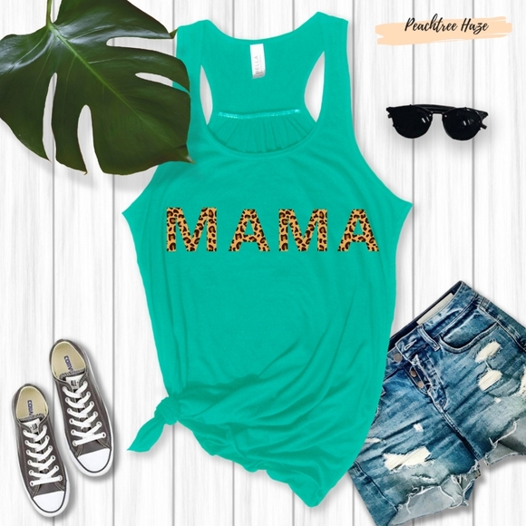 Leopard Print MAMA Razorback Tank Tops - Picture 4 of 7